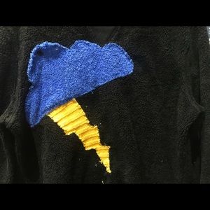 Black Gap Fleece Sweatshirt Sweater with hand sewn lightening bolt and cloud